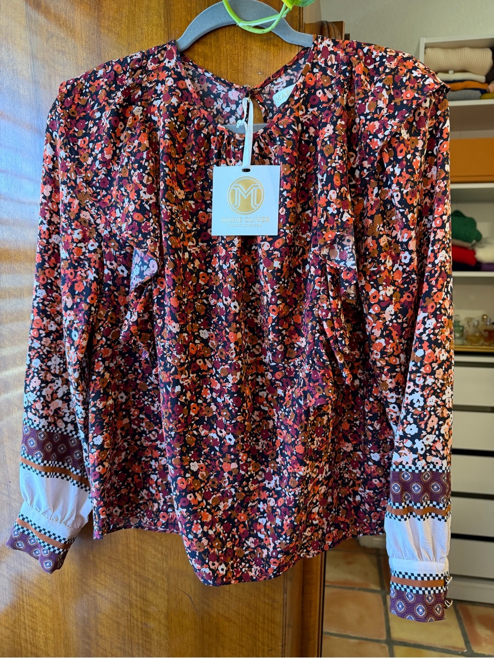 Marie Oliver Stori Blouse Shibori Berry Floral NWT Size S $258